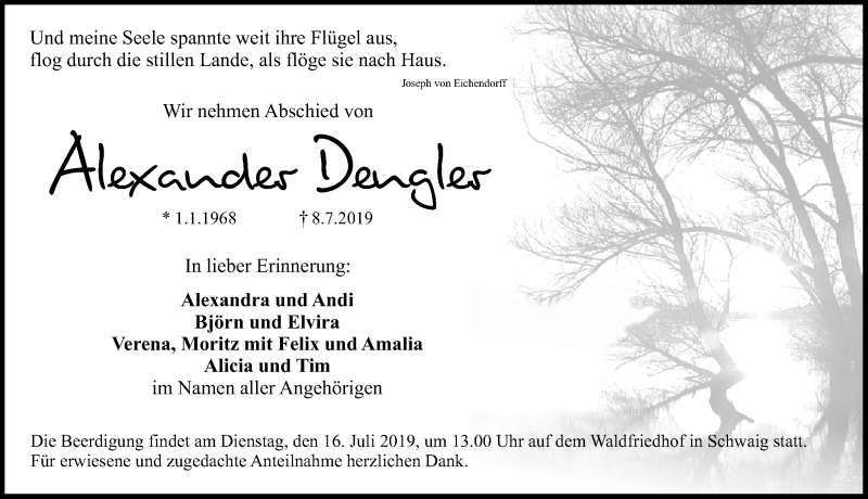  Traueranzeige für Alexander Dengler vom 13.07.2019 aus Pegnitz-Zeitung
