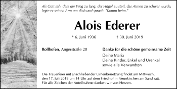 Traueranzeige von Alois Ederer von Pegnitz-Zeitung