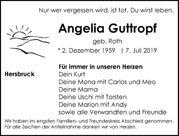 Traueranzeige von Angelia Guttropf von Hersbrucker Zeitung