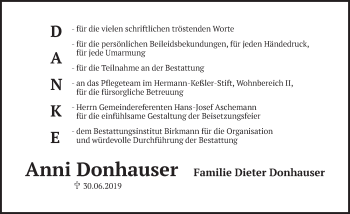 Traueranzeige von Anni Donhauser von Pegnitz-Zeitung