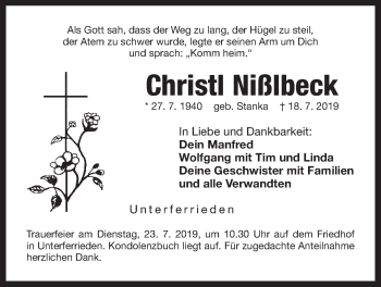 Traueranzeige von Christi Nißlbeck von Der Bote