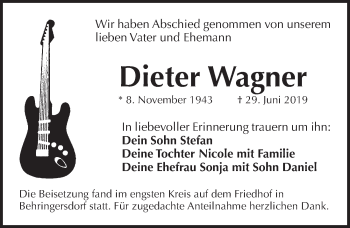 Traueranzeige von Dieter Wagner von Pegnitz-Zeitung