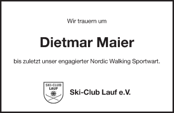 Traueranzeige von Dietmar Albert Maier von Pegnitz-Zeitung