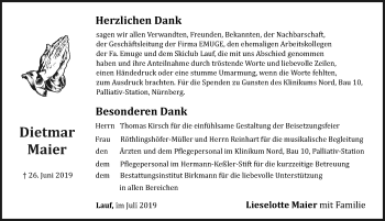 Traueranzeige von Dietmar Maier von Pegnitz-Zeitung