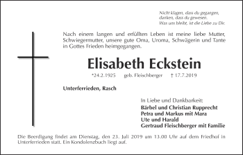 Traueranzeige von Elisabeth Eckstein von Der Bote