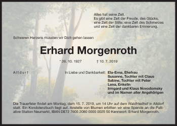Traueranzeige von Erhard Morgenroth von Der Bote