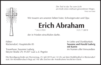 Traueranzeige von Erich Abraham von Pegnitz-Zeitung
