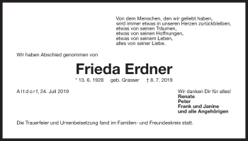 Traueranzeige von Frieda Erdner von Der Bote