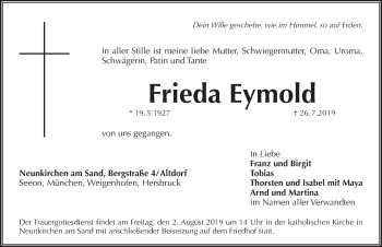 Traueranzeige von Frieda Eymold von Pegnitz-Zeitung