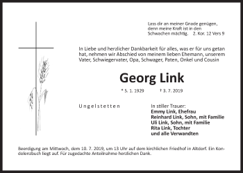 Traueranzeige von Georg Link von Der Bote