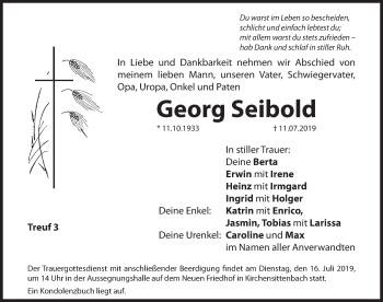 Traueranzeige von Georg Seibold von Hersbrucker Zeitung