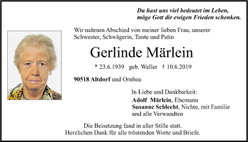Traueranzeige von Gerlinde Märlein von Der Bote