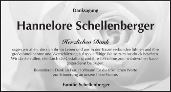 Traueranzeige von Hannelore Schellenberger von Pegnitz-Zeitung