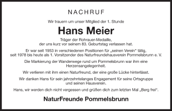 Traueranzeige von Hans Meier von Hersbrucker Zeitung