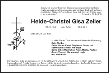 Traueranzeige von Heide-Christel Gisa Zeiler von Der Bote
