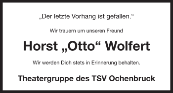 Traueranzeige von Horst Wolfert von Der Bote