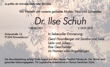 Traueranzeige von Ilse Schuh von Hersbrucker Zeitung
