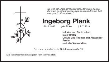 Traueranzeige von Ingeborg Plank von Der Bote