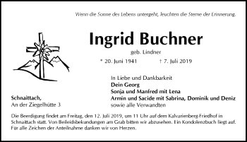Traueranzeige von Ingrid Buchner von Pegnitz-Zeitung