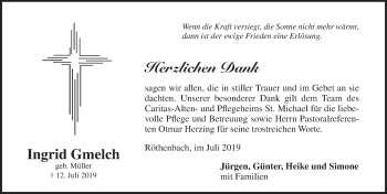 Traueranzeige von Ingrid Gmelch von Pegnitz-Zeitung