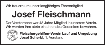 Traueranzeige von Josef Fleischmann von Pegnitz-Zeitung