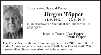 Traueranzeige von Jürgen Töpper von Der Bote