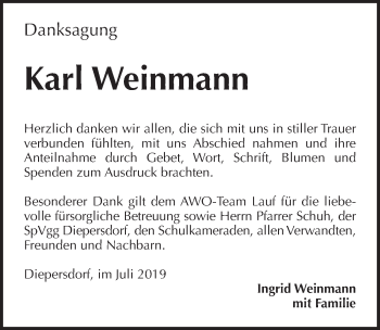 Traueranzeige von Karl Weinmann von Pegnitz-Zeitung
