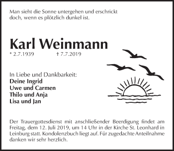 Traueranzeige von Karl Weinmann von Pegnitz-Zeitung