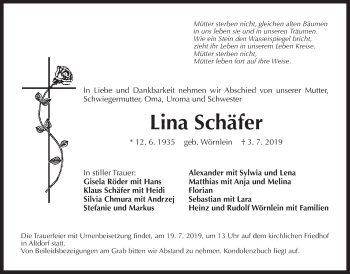 Traueranzeige von Lina Schäfer von Der Bote