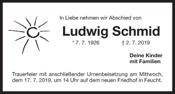 Traueranzeige von Ludwig Schmid von Der Bote