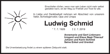 Traueranzeige von Ludwig Schmid von Der Bote