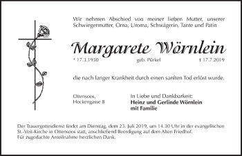 Traueranzeige von Margarete Wörnlein von Pegnitz-Zeitung
