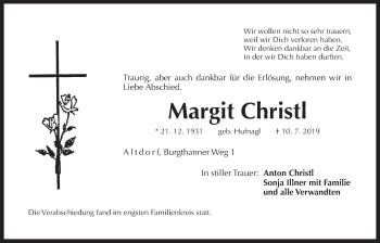 Traueranzeige von Margit Christl von Der Bote