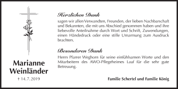 Traueranzeige von Marianne Weinländer von Pegnitz-Zeitung