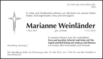 Traueranzeige von Marianne Weinländer von Pegnitz-Zeitung