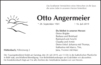 Traueranzeige von Otto Angermeier von Pegnitz-Zeitung