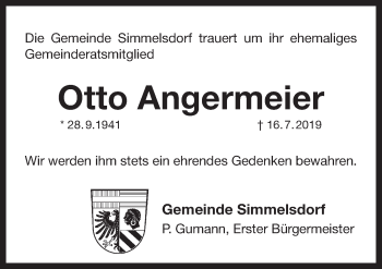 Traueranzeige von Otto Angermeier von Pegnitz-Zeitung