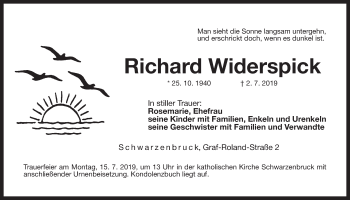 Traueranzeige von Richard Widerspick von Der Bote