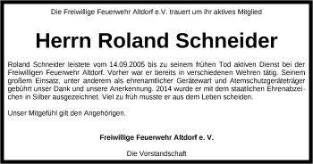 Traueranzeige von Roland Schneider von Der Bote