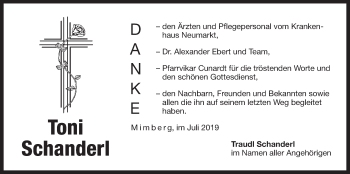 Traueranzeige von Toni Schanderl von Der Bote
