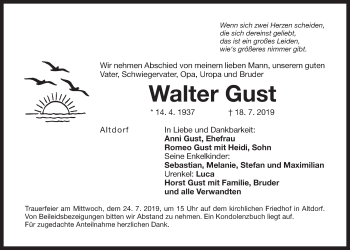 Traueranzeige von Walter Gust von Der Bote