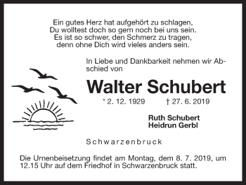 Traueranzeige von Walter Schubert von Der Bote