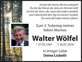 Traueranzeige von Walter Wölfel von Hersbrucker Zeitung