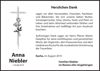 Traueranzeige von Anna Niebler von Hersbrucker Zeitung