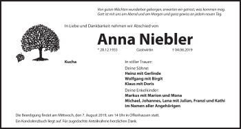 Traueranzeige von Anna Niebler von Hersbrucker Zeitung