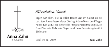 Traueranzeige von Anna Zahn von Pegnitz-Zeitung