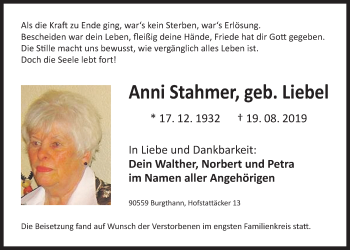 Traueranzeige von Anni Stahmer von Der Bote