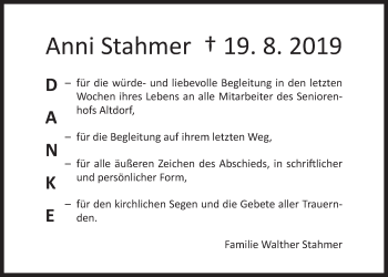Traueranzeige von Anni Stahmer von Der Bote