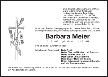 Traueranzeige von Barbara Meier von Der Bote