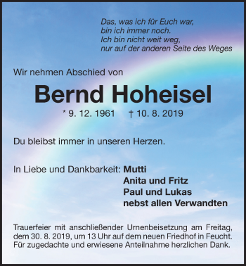 Traueranzeige von Bernd Hoheisel von Der Bote